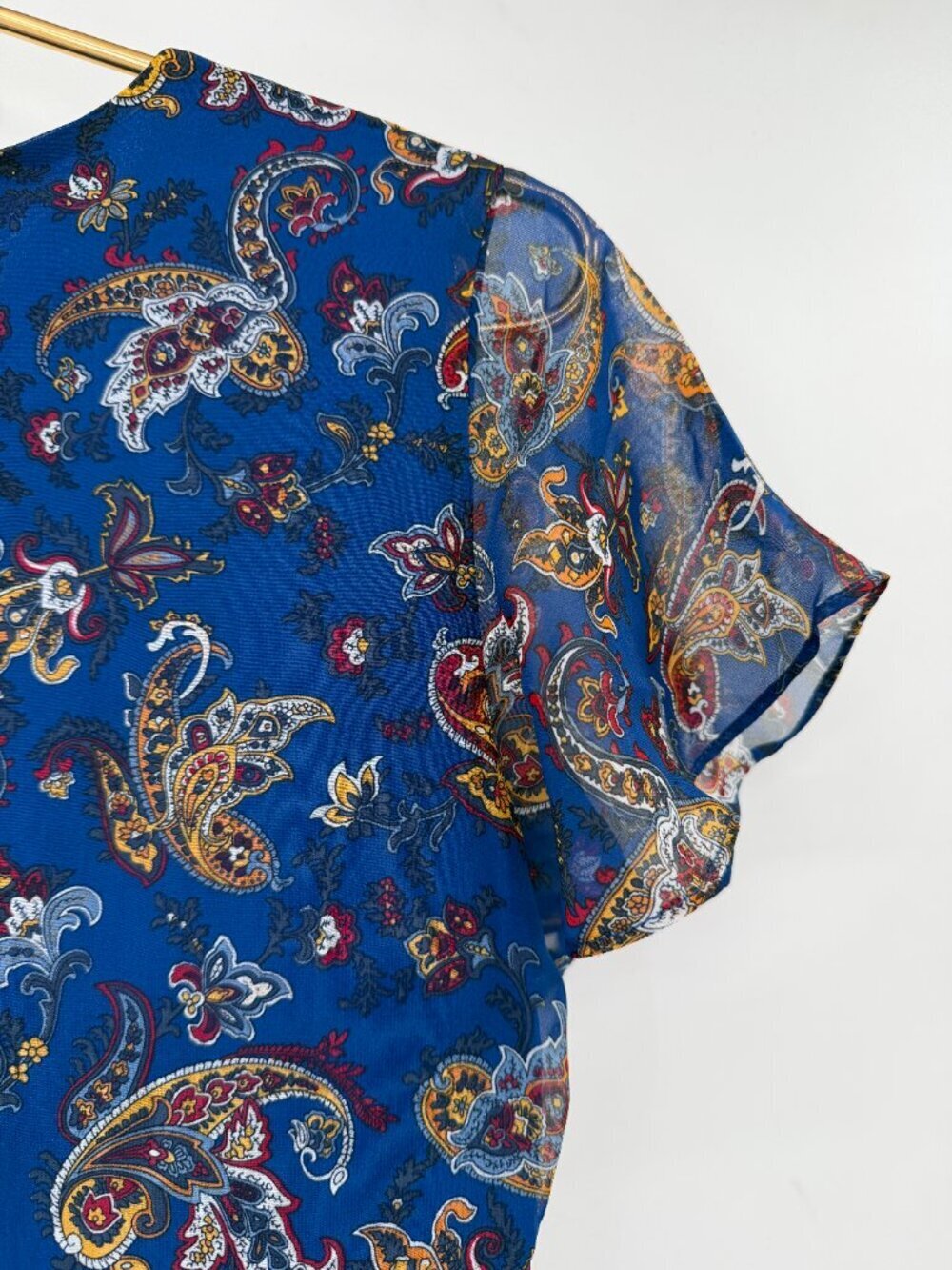 NWT Sam Edelman Blue Paisley Fit & Flare Mini Dress Size 6 Sheer Sleeve - Picture 4 of 11